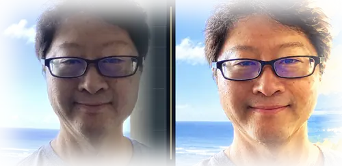Blaik Kunihisa — a natural photo next to an AI-stylized portrait, side by side